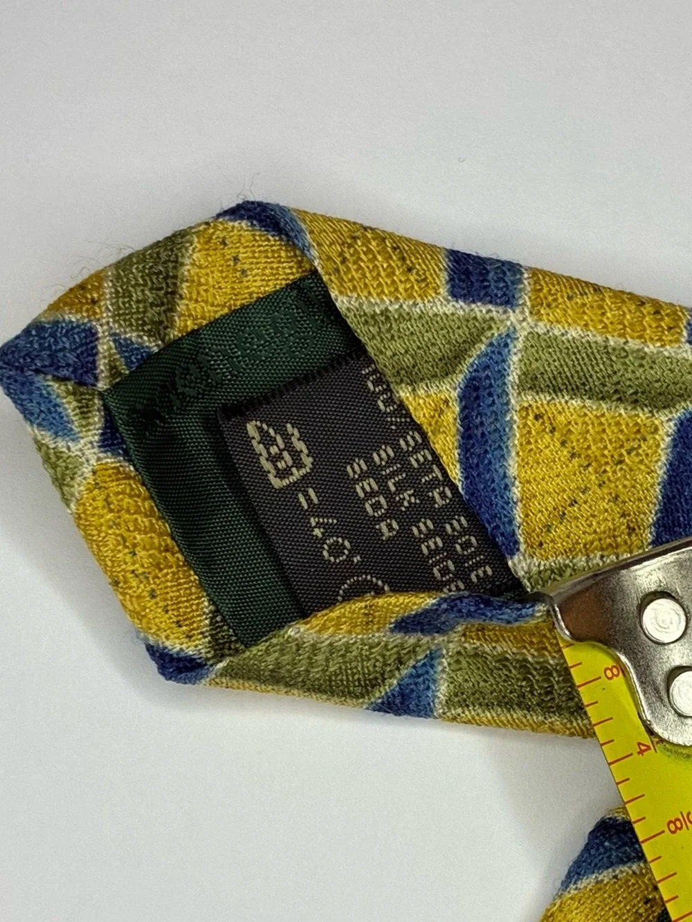 ERMENEGILDO ZEGNA 100% SILK TIE-Gold/Blue Geometric from ITALY  59 inch- Perfect